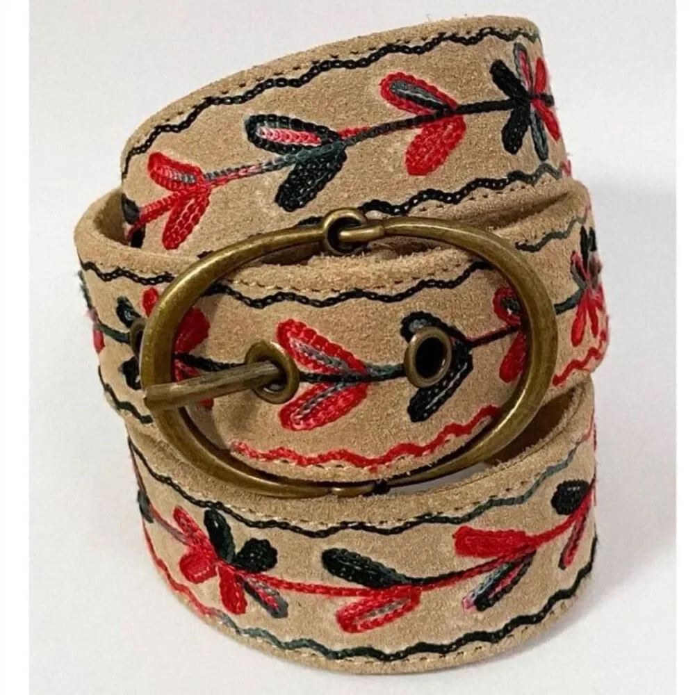 Anthropologie Maison Hotel 100% Suede Leather Embroidered Thar Belt Size Small